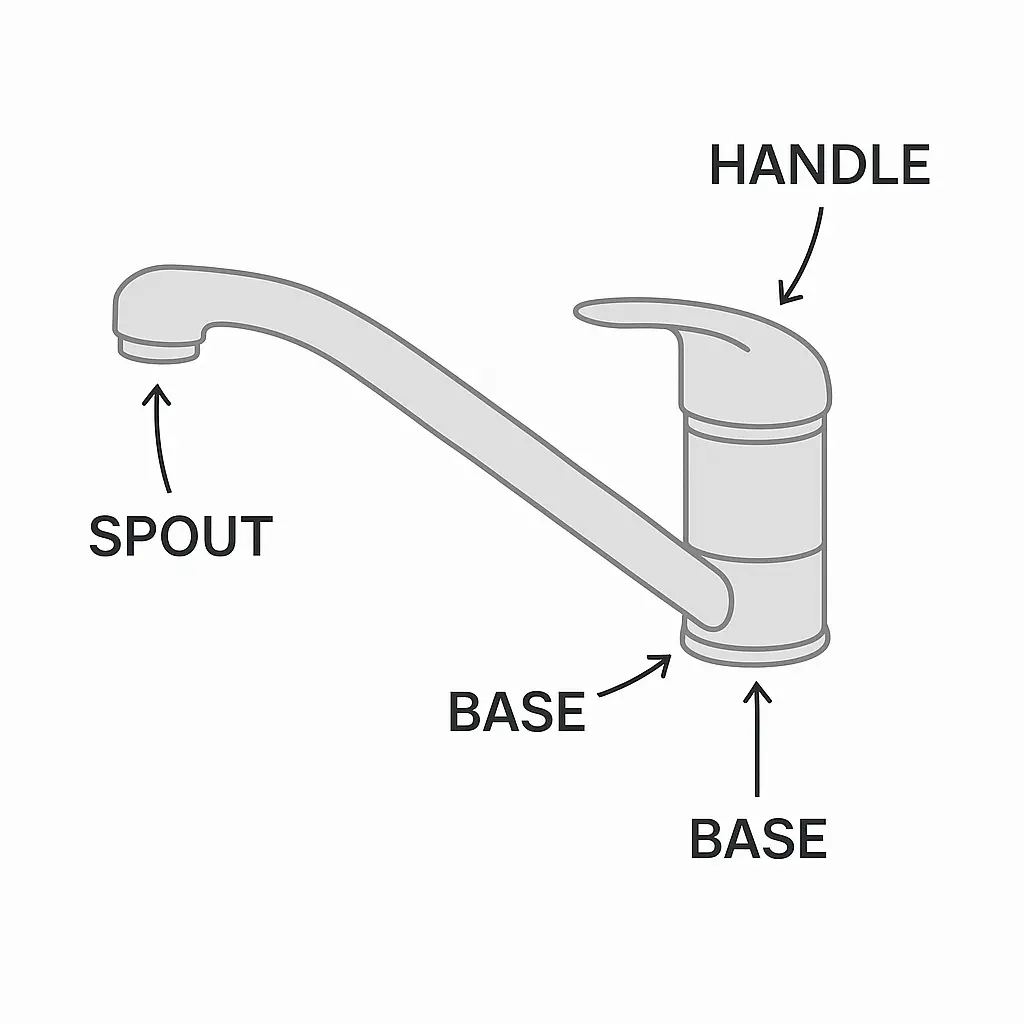 Mixer tap diagram showing common leak points